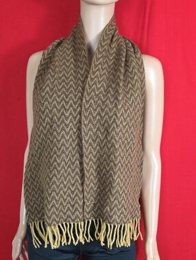 KING DEER VINTAGE Cashmere Scarf Brown Tan Chevron